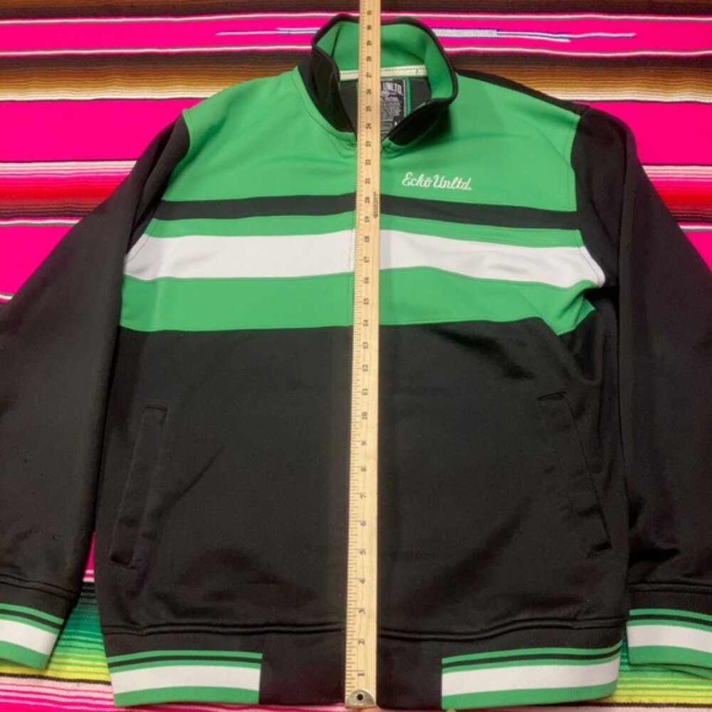 Vintage Y2K Ecko Unltd Track Jacket Men's M Black Green White Full Zip Hip Hop - Picture 6 of 6